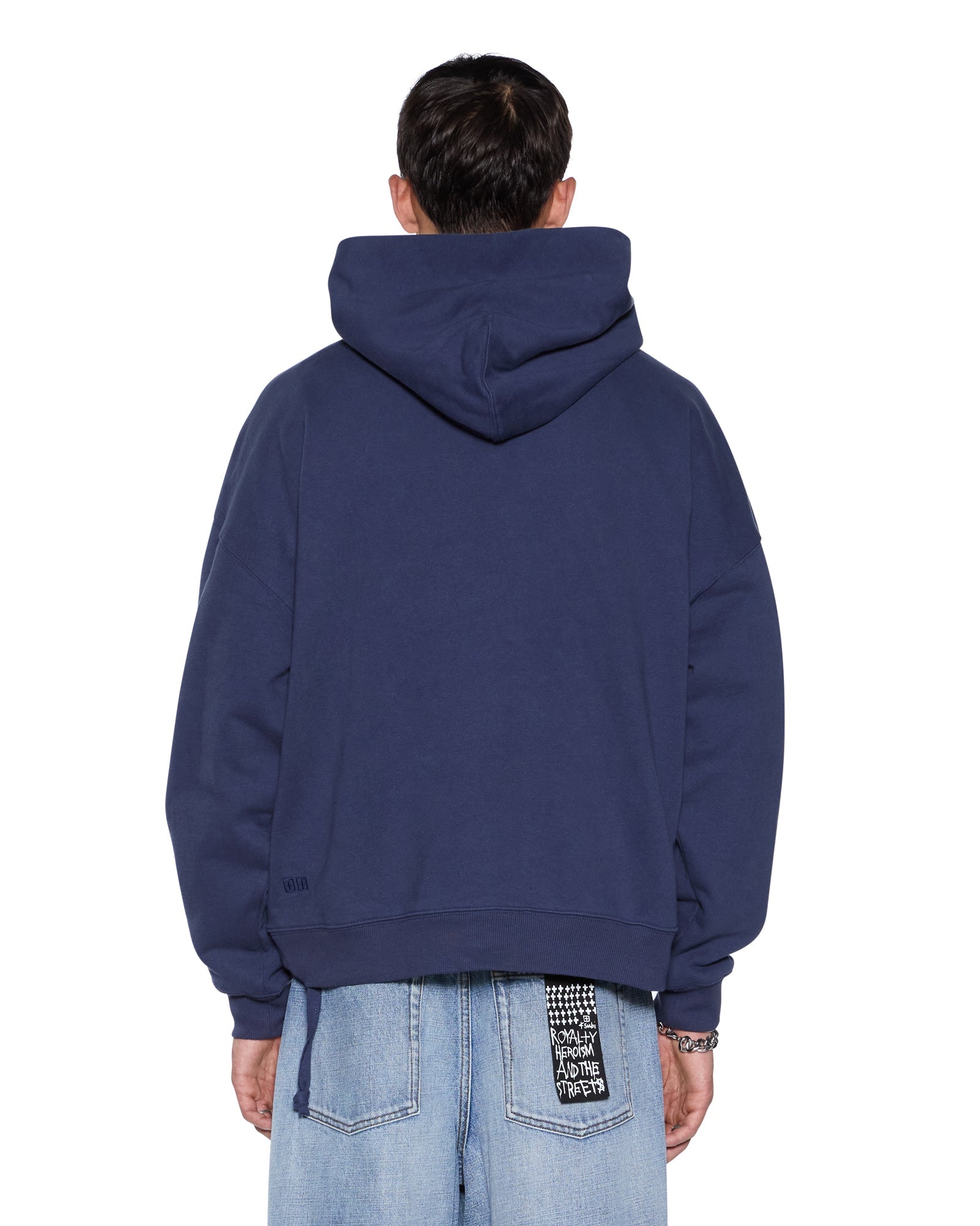 MENS  PATCHED EKCESS HOODIE NAVY OVERSIZED FLEECE
