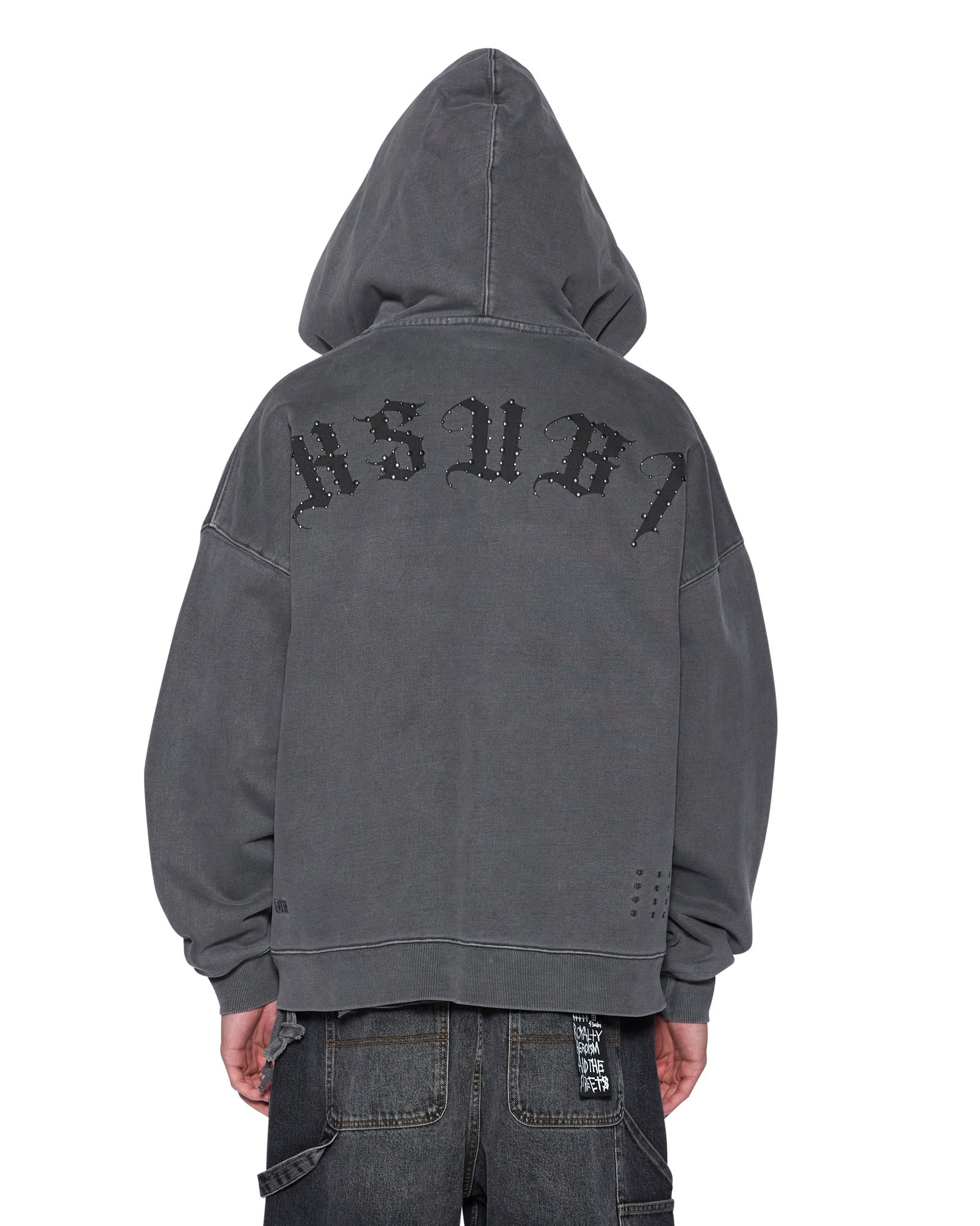 MENS  SERPENT EKCESS HOODIE FADED BLACK OVERSIZED FLEECE