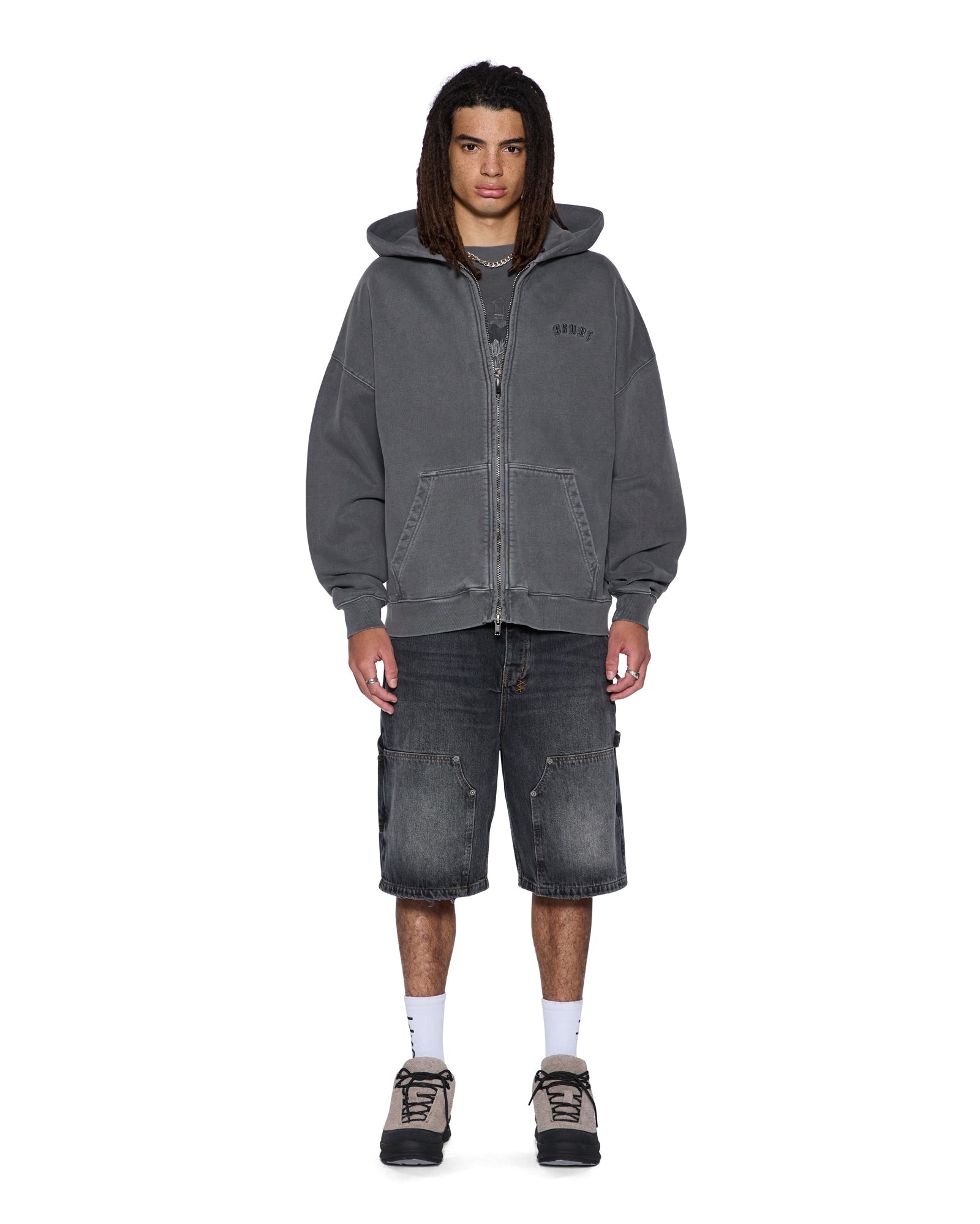 MENS  SERPENT EKCESS HOODIE FADED BLACK OVERSIZED FLEECE