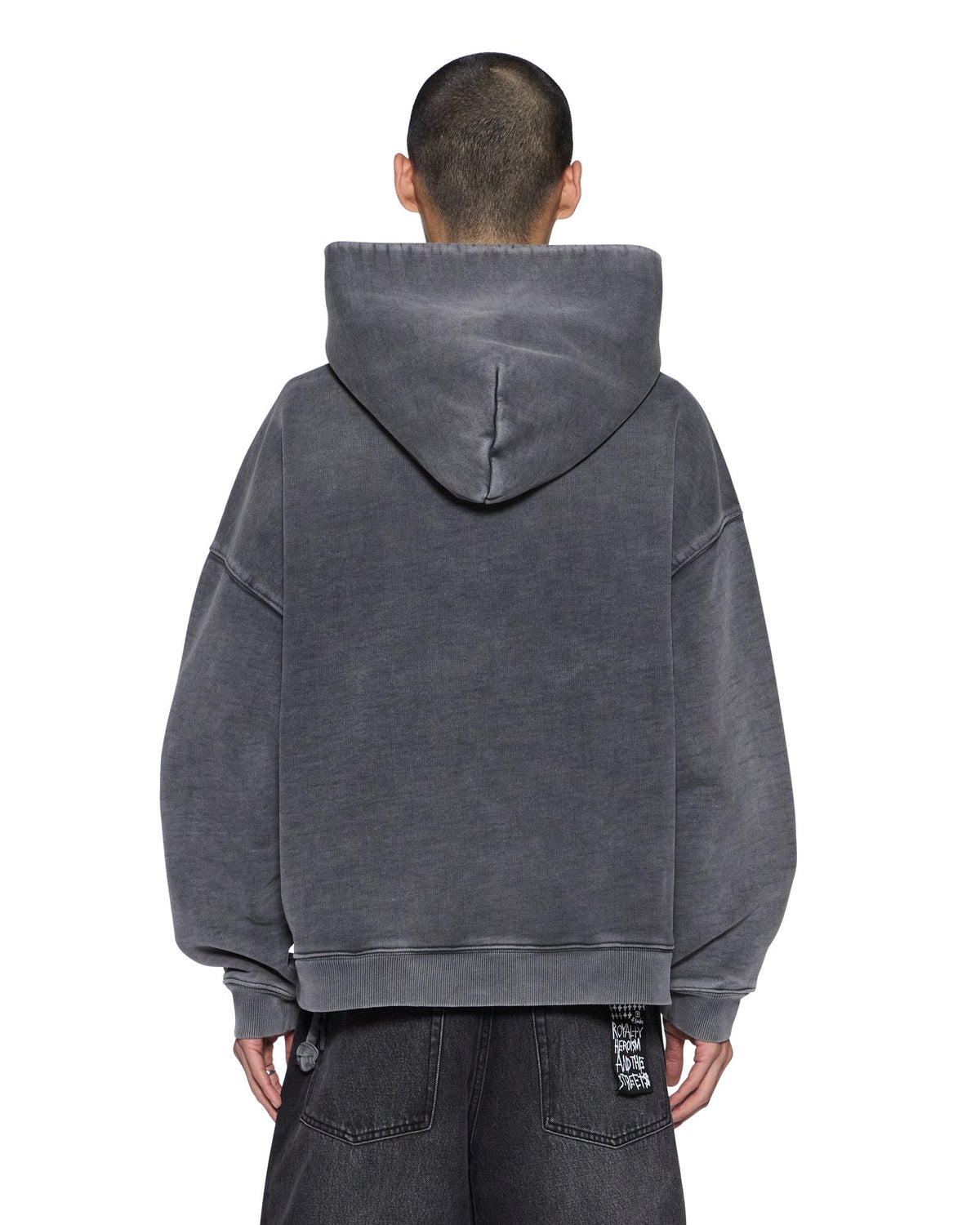Mens Shield Hoodie Ekcess Charcoal Fade Oversized Fleece - Grey