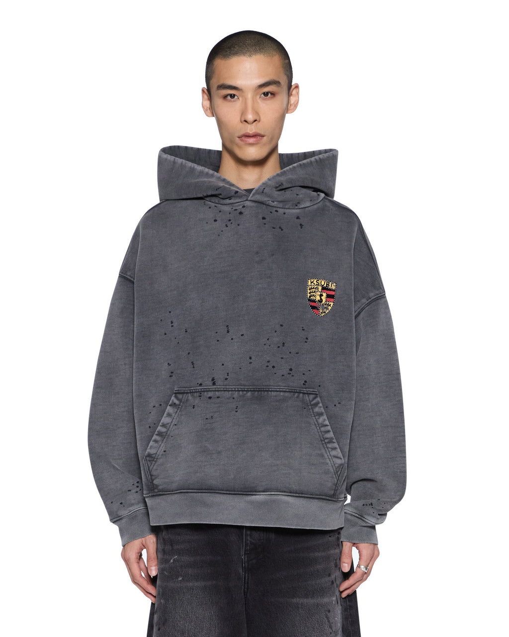 Mens Shield Hoodie Ekcess Charcoal Fade Oversized Fleece - Grey