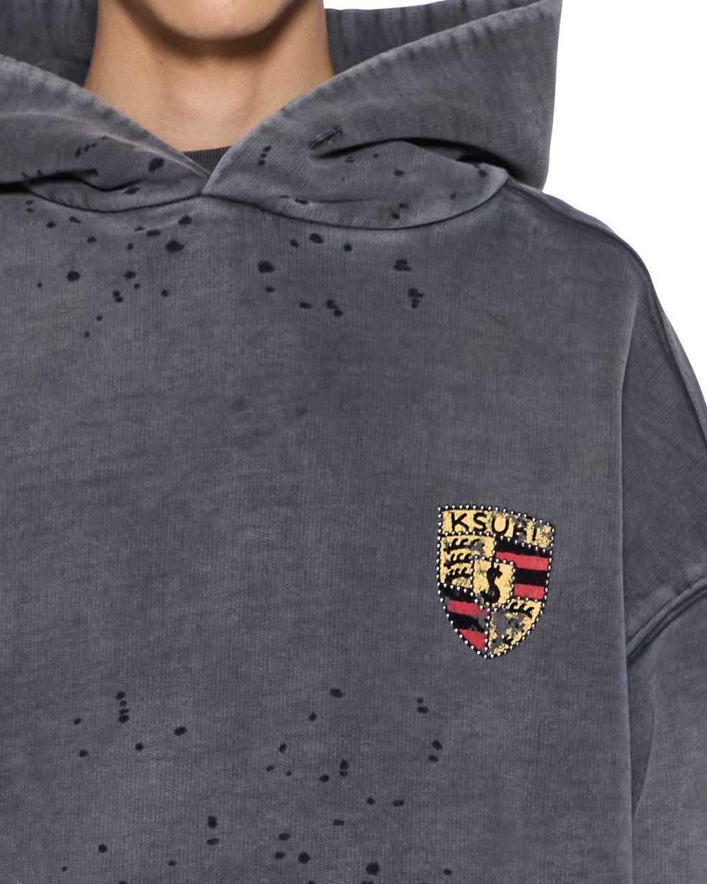 Mens Shield Hoodie Ekcess Charcoal Fade Oversized Fleece - Grey