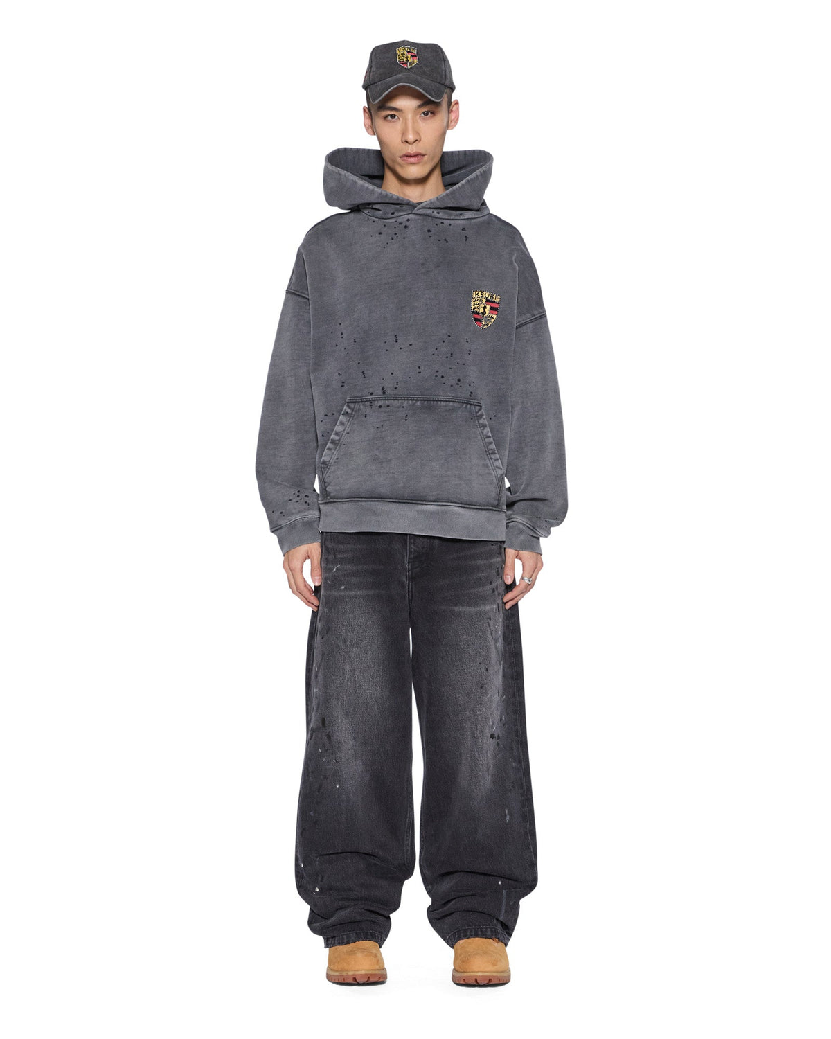 Mens Shield Hoodie Ekcess Charcoal Fade Oversized Fleece - Grey