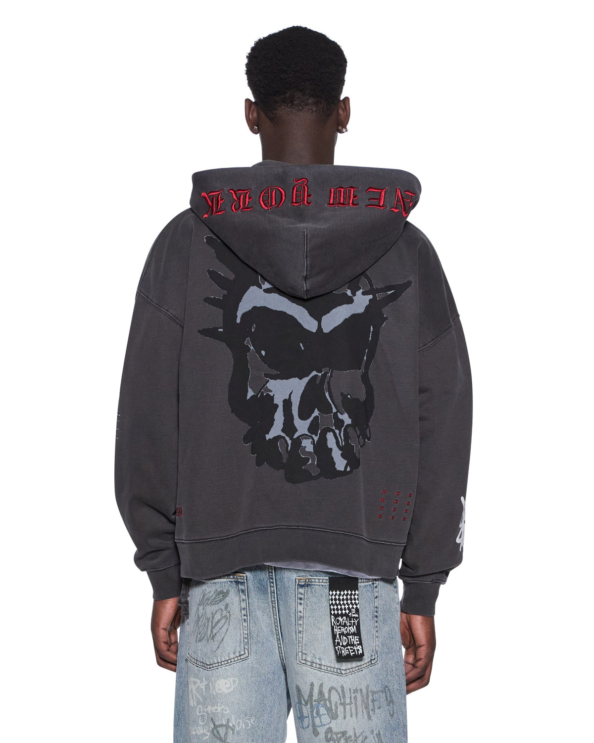 MENS GRAFF EKCESS ZIP THRU HOODIE FADED BLACK FLEECE