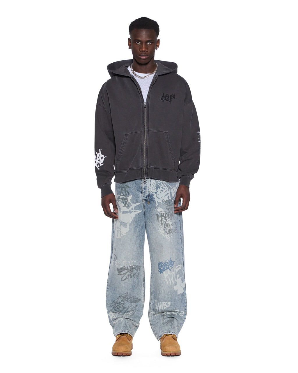 MENS GRAFF EKCESS ZIP THRU HOODIE FADED BLACK FLEECE