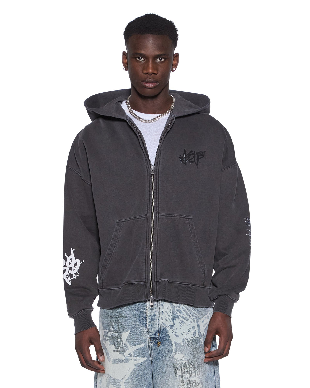 MENS GRAFF EKCESS ZIP THRU HOODIE FADED BLACK FLEECE