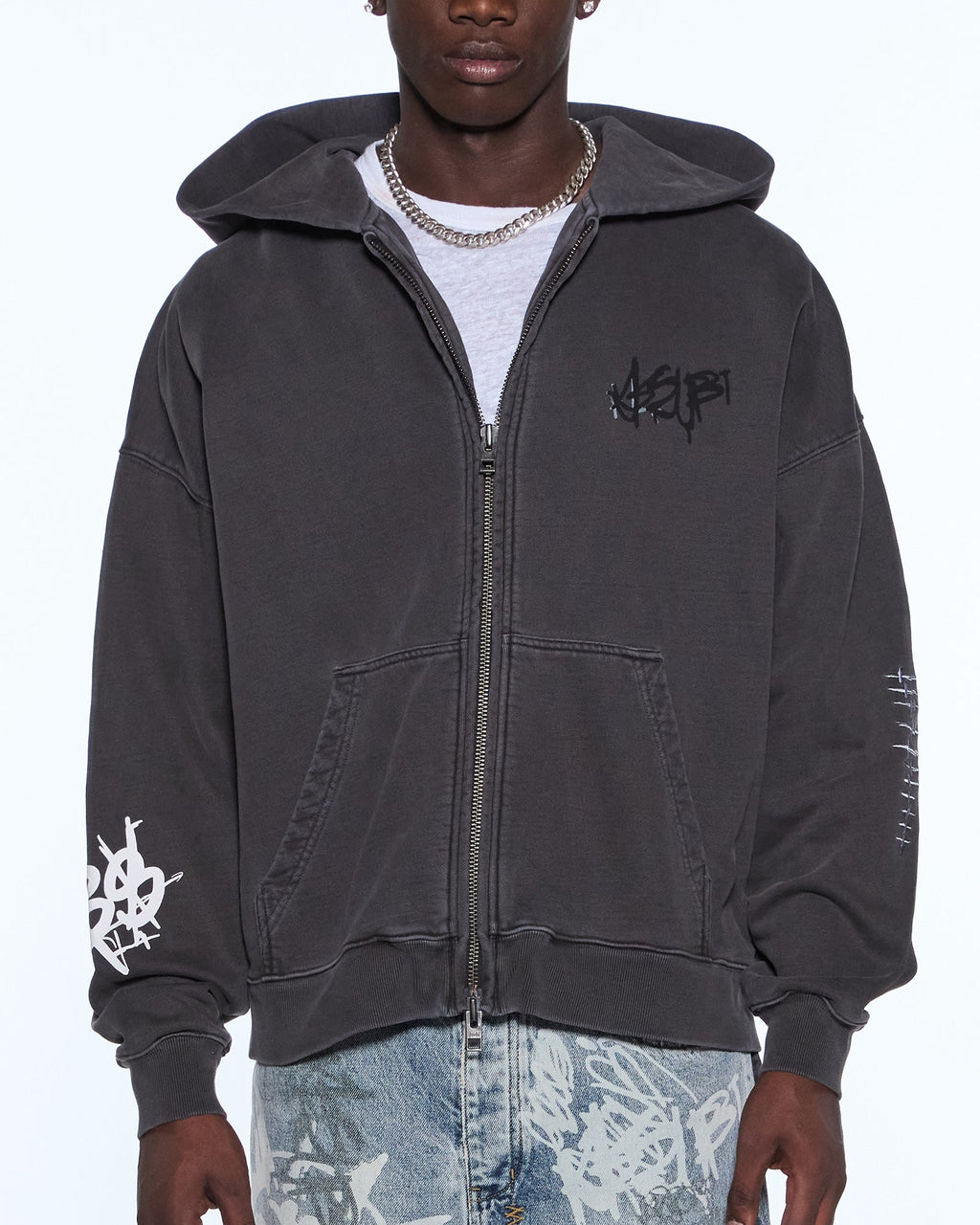 MENS GRAFF EKCESS ZIP THRU HOODIE FADED BLACK FLEECE