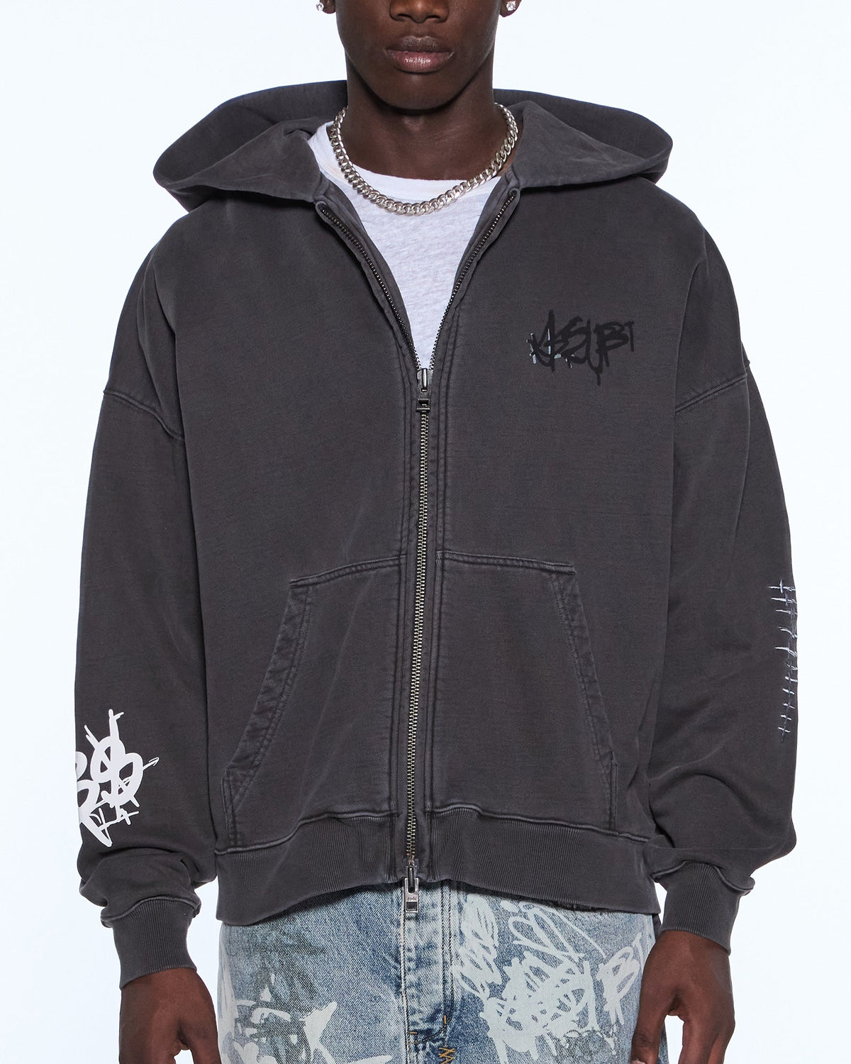 MENS GRAFF EKCESS ZIP THRU HOODIE FADED BLACK FLEECE