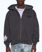 MENS GRAFF EKCESS ZIP THRU HOODIE FADED BLACK FLEECE