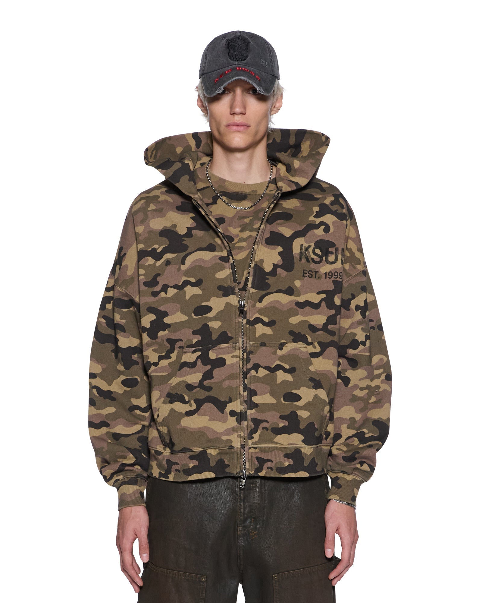 MENS  ZIP THRU HALEN HOODIE CAMO BAGGY FLEECE