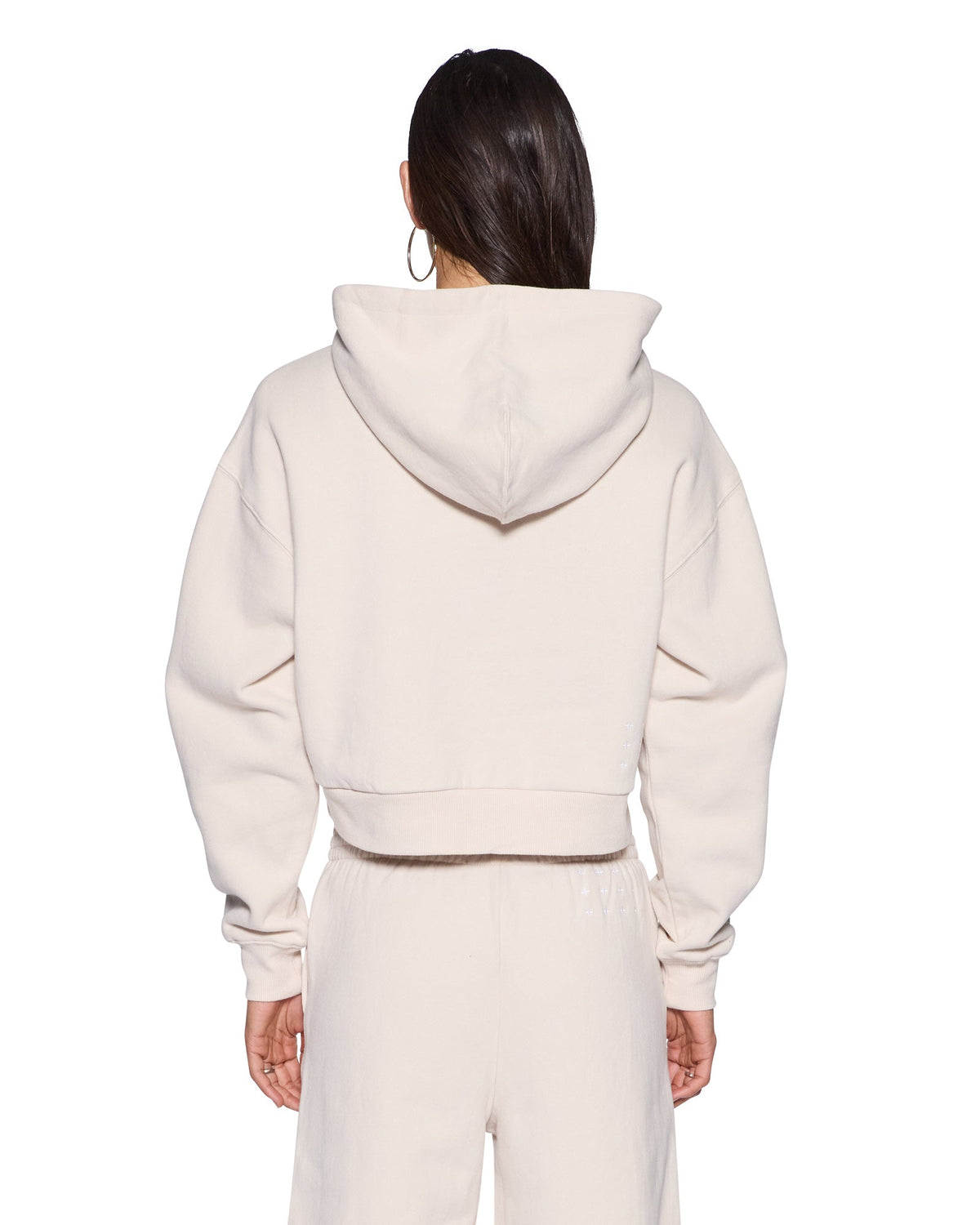 Womens Origin Cropped Hoodie Ecru Relaxed Fleece - Beige