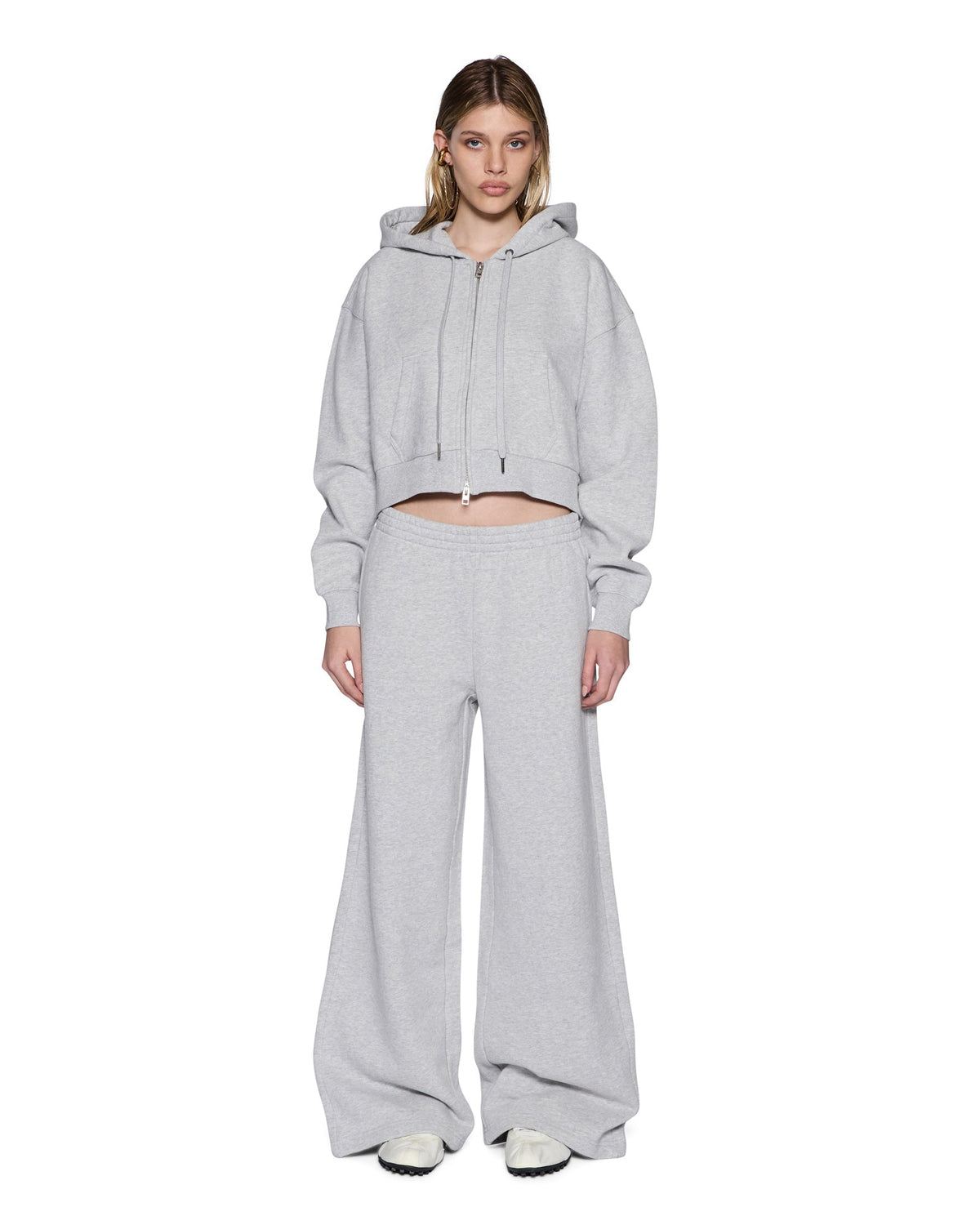 Womens Origin Cropped Hoodie Grey Relaxed Fleece - Grey