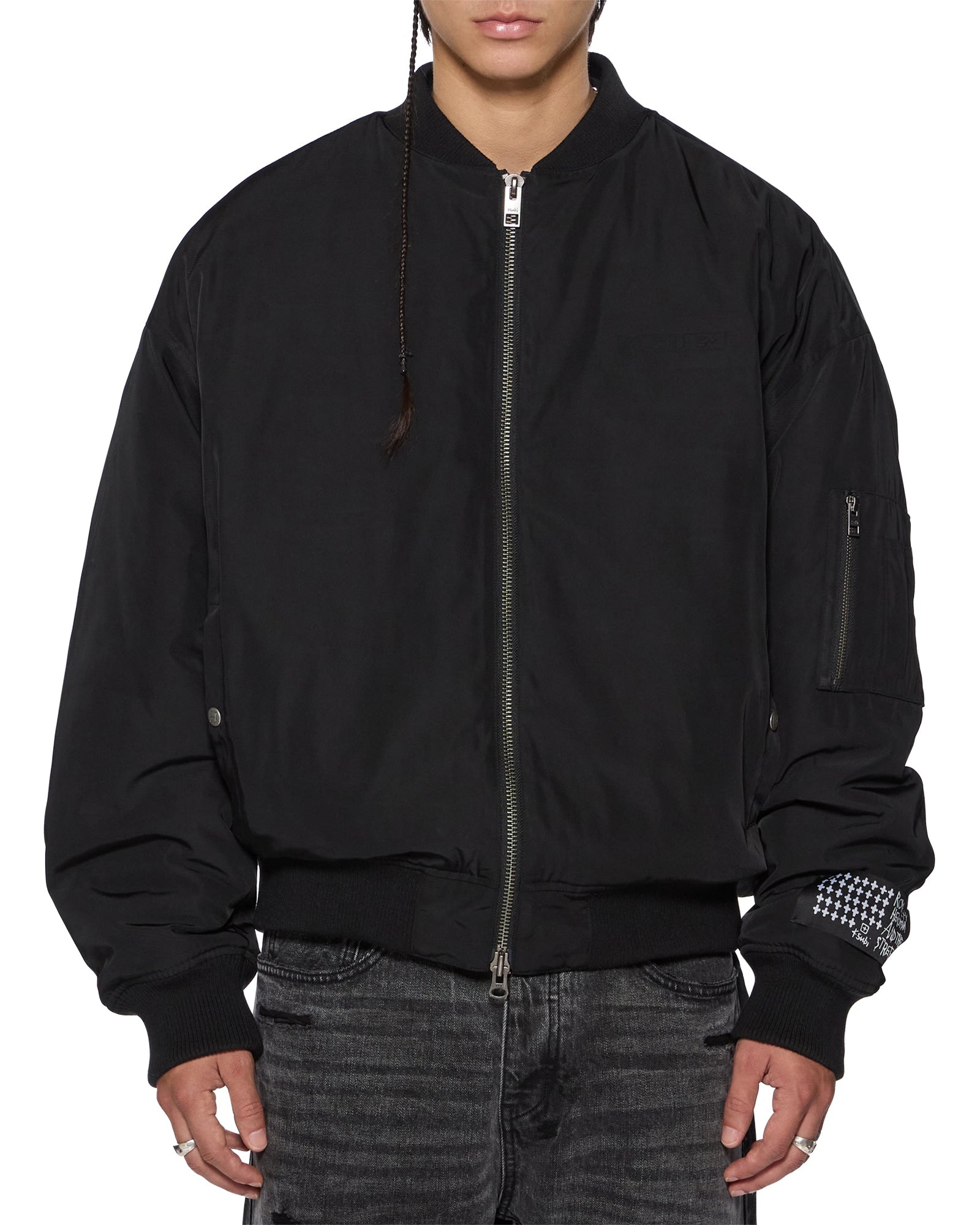 MENS  INTRUDER BOMBER JACKET BLACK OVERSIZED JACKETS