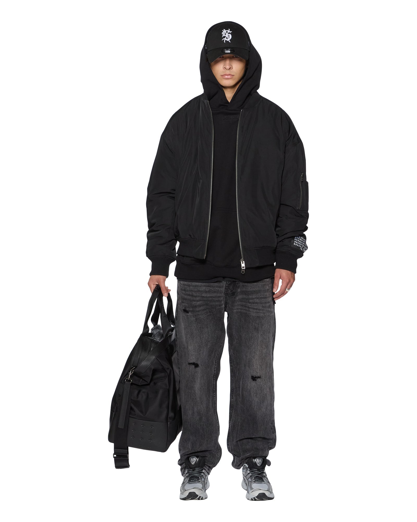MENS INTRUDER BOMBER JACKET BLACK OVERSIZED JACKETS