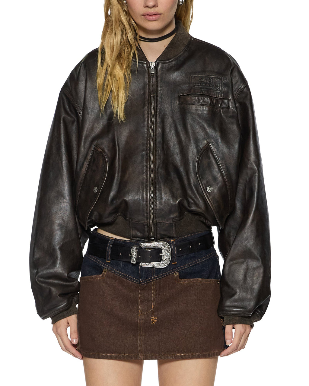 WOMENS ALPHA CROP BOMBER WORN BLACK JACKETS