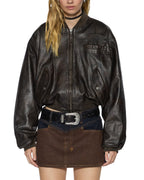 WOMENS ALPHA CROP BOMBER WORN BLACK JACKETS
