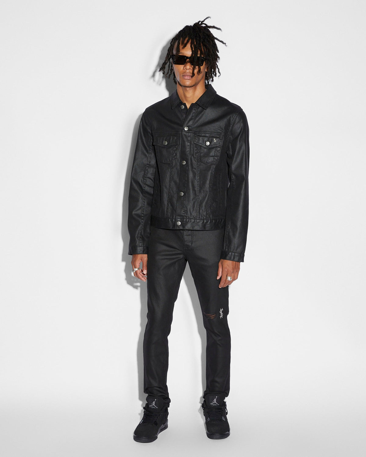 Mens Chitch Waxed Silver Slim Denim Jeans - Black