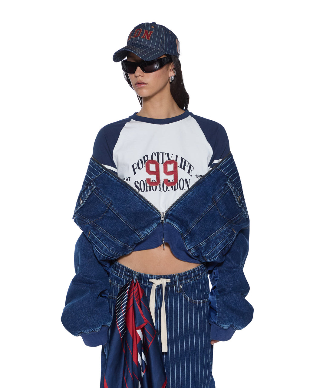 WOMENS DISTRICT BOMBER MAYFAIR BLUE SPLICED JACKETS