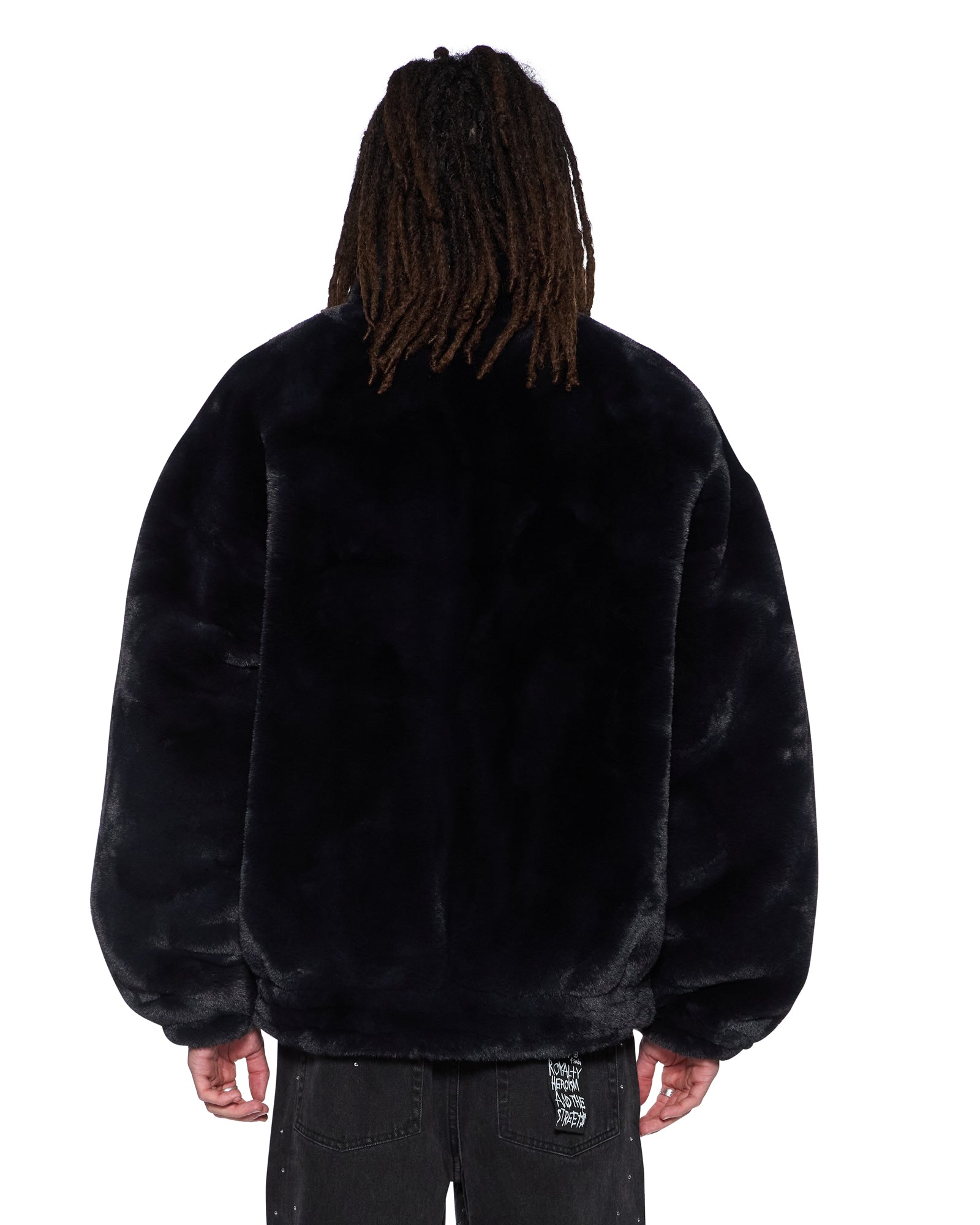 MENS  HUSSLE FAUX FUR JACKET BLACK REGULAR JACKETS
