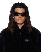 MENS HUSSLE FAUX FUR JACKET BLACK JACKETS