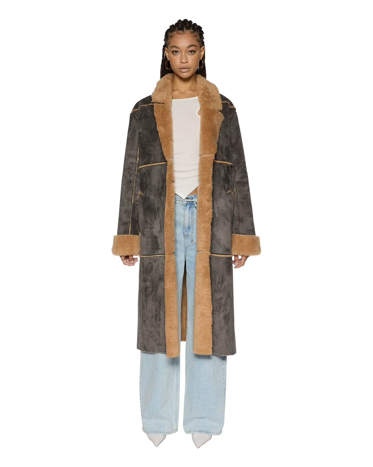 Womens Hustler Coat Steel/tan Oversized Jackets - Multi Colour