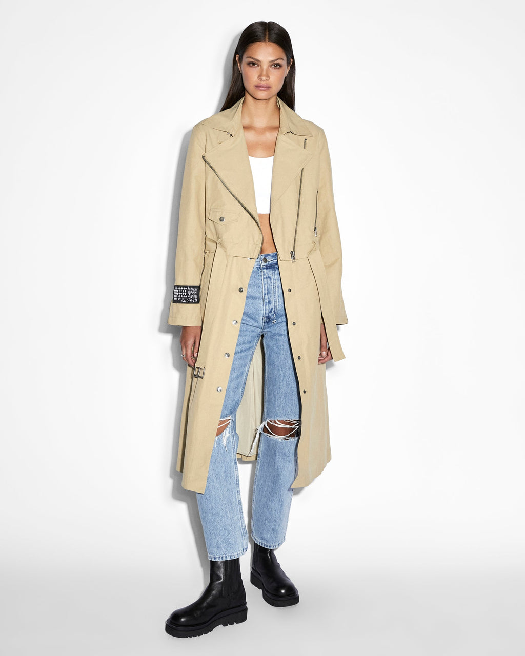 Womens Incognito Biker/trench Khaki Regular Jackets - Khaki