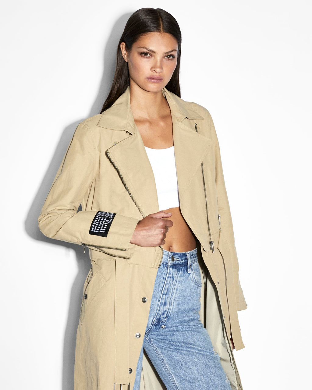 Womens Incognito Biker/trench Khaki Regular Jackets - Khaki