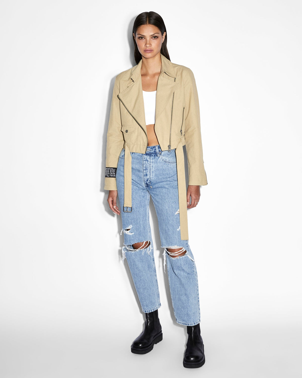 Womens Incognito Biker/trench Khaki Regular Jackets - Khaki