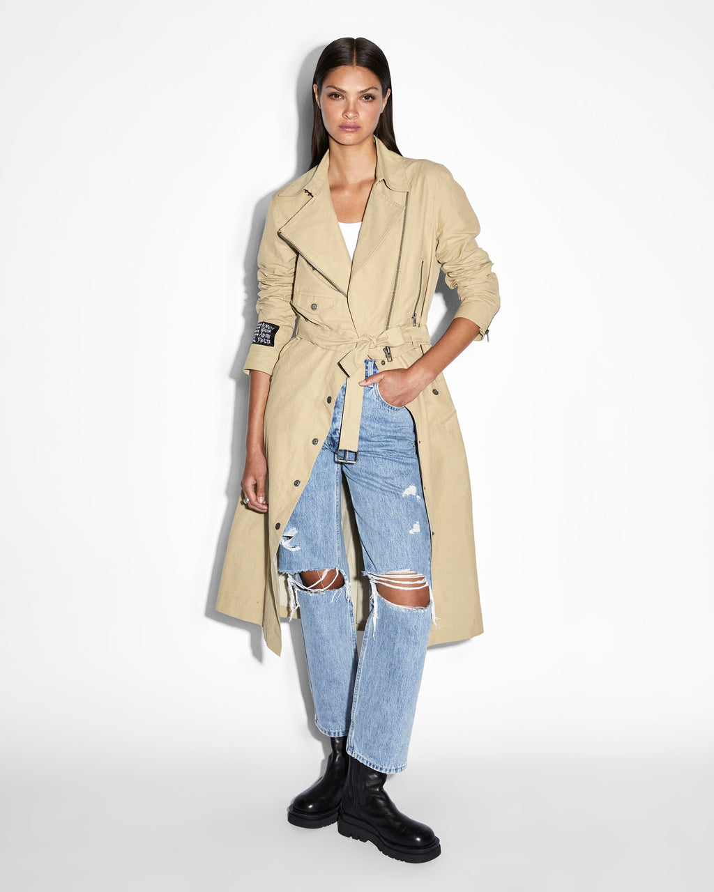 Womens Incognito Biker/trench Khaki Regular Jackets - Khaki