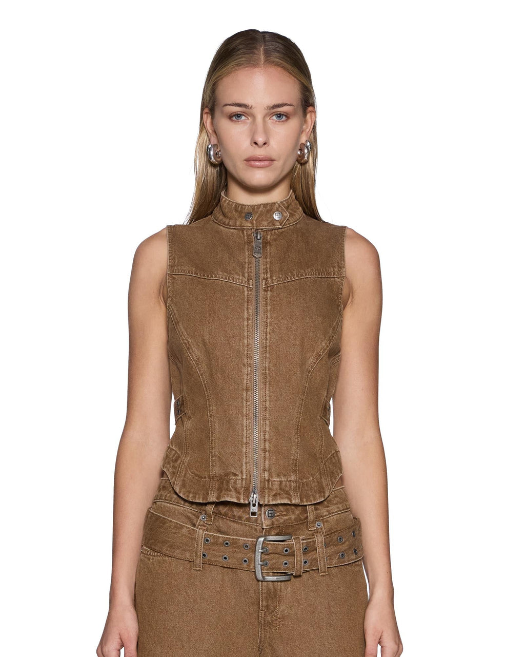 Womens Paradigm Gilet Rider Brown Regular Fashion Tops - Brown
