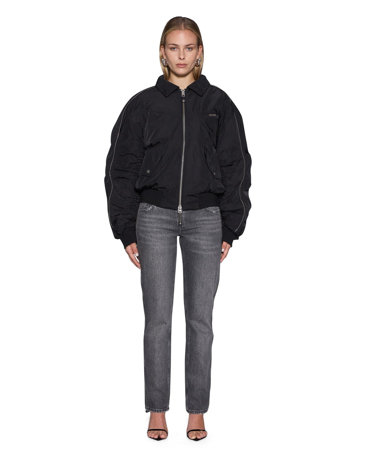 Womens Phantom Bomber Black Oversized Jackets - Black