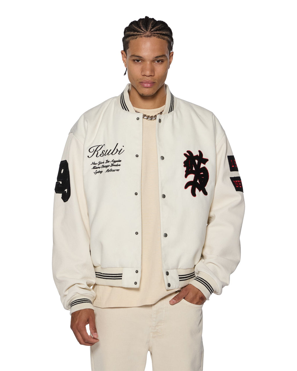 Mens Playoff Varsity Jacket Ecru Oversized Jackets - Beige