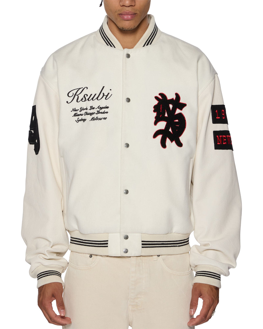 Mens Playoff Varsity Jacket Ecru Oversized Jackets - Beige