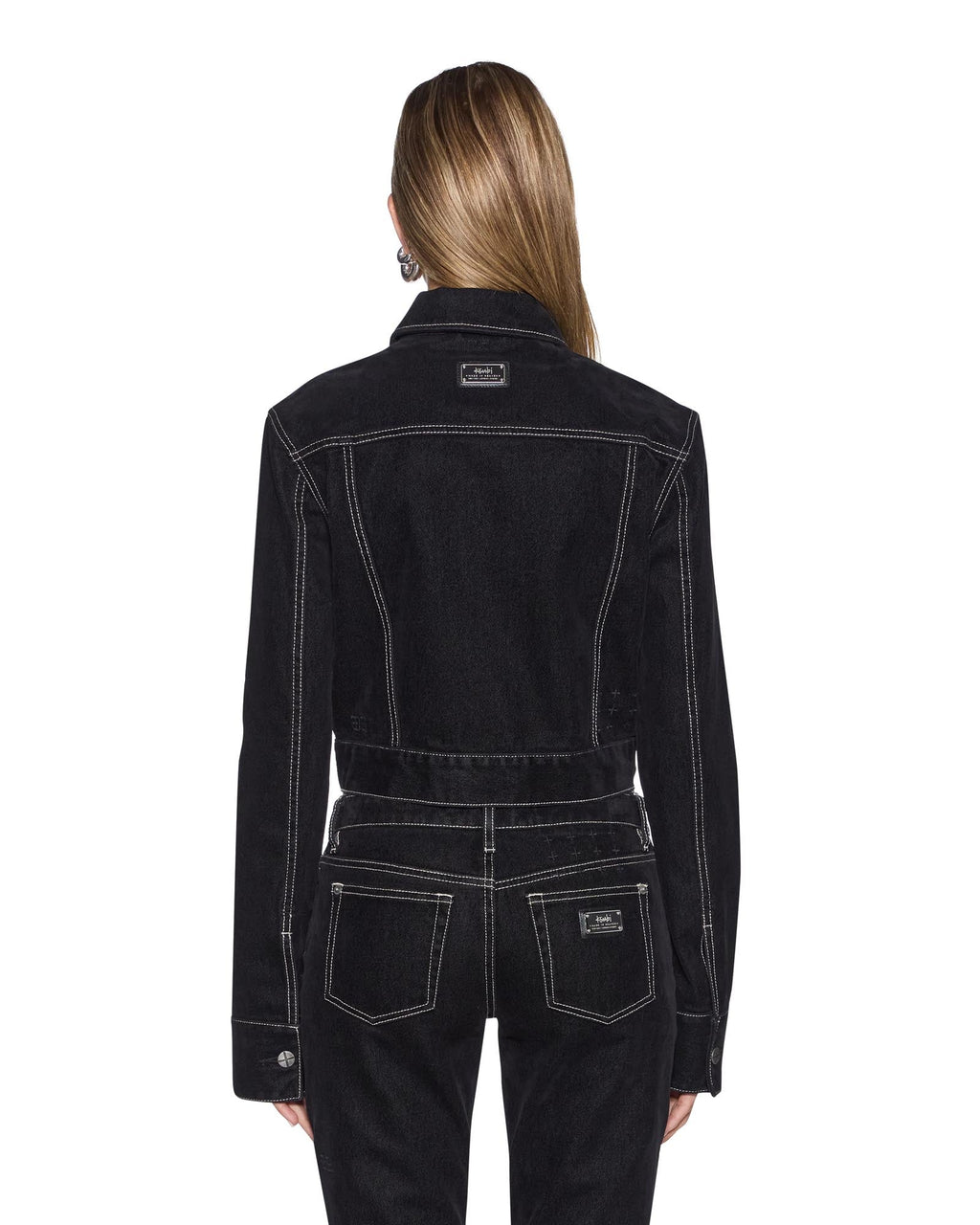 Womens Slim Trucker Flocked Black Slim Jackets - Black