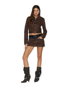 WOMENS SLIM TRUCKER SADDLE BROWN JACKETS
