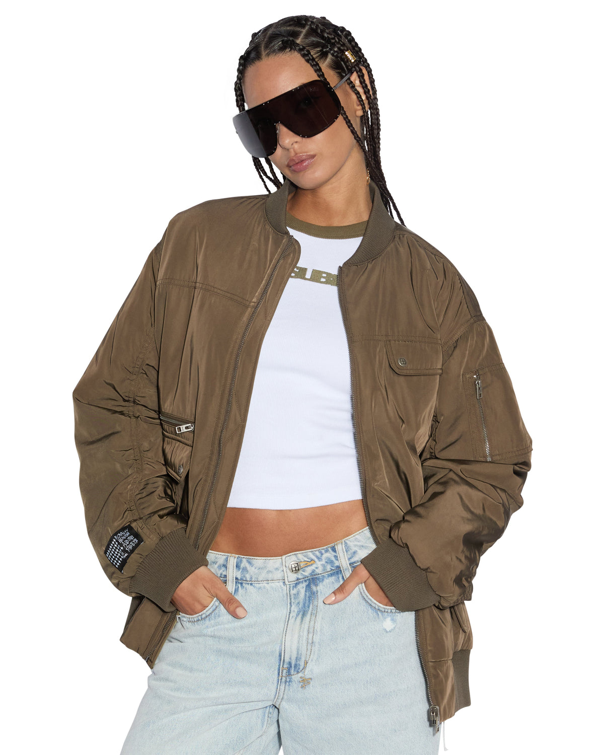 Womens Score Bomber Khaki/cedar Oversized Jackets - Multi Colour