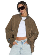 Womens Score Bomber Khaki/cedar Oversized Jackets - Multi Colour