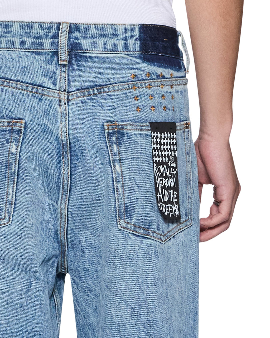 MENS ANTI K PUBLIC BLUE TRASHED 1999 DENIM JEANS