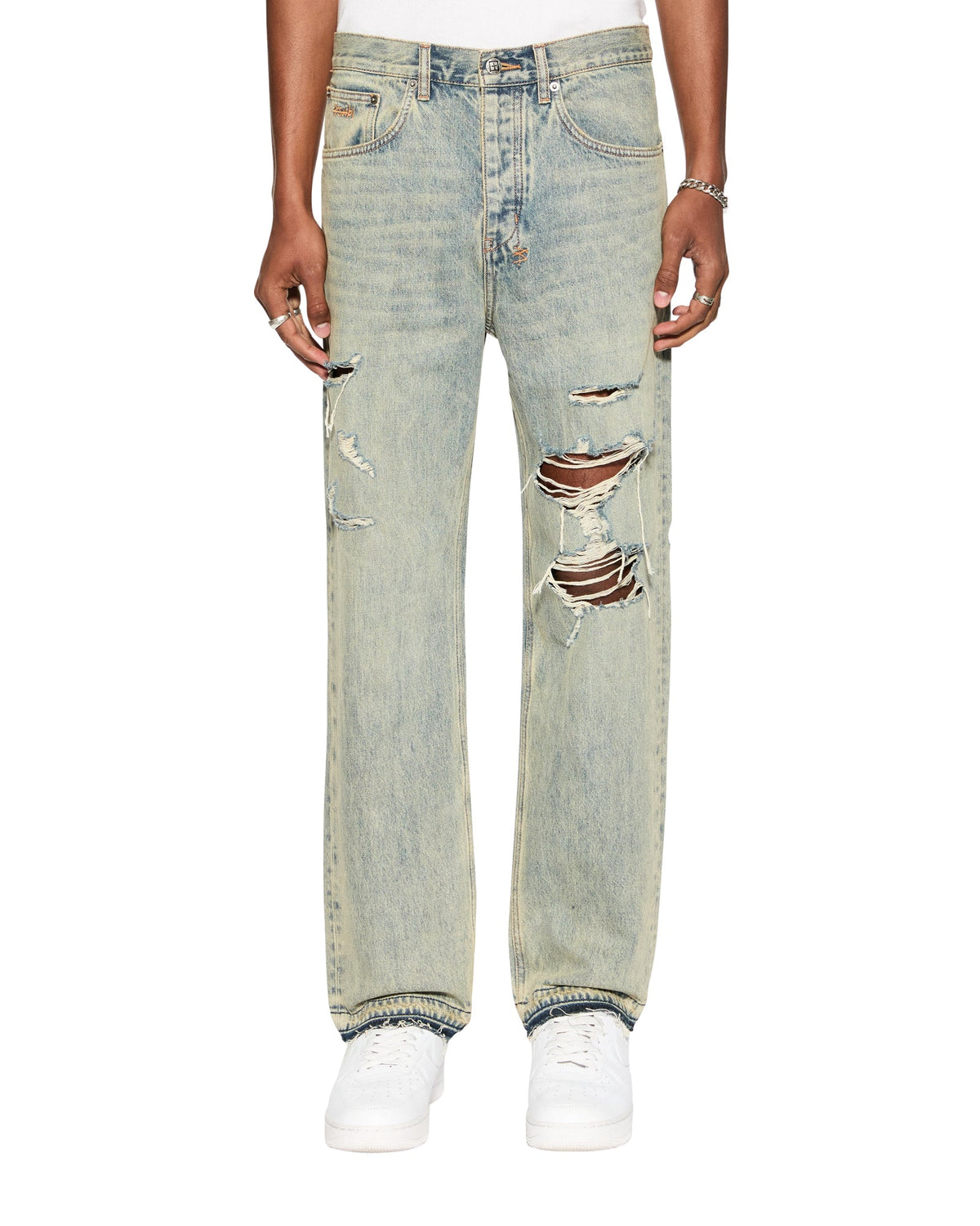 Mens Anti K Stagelight Trashed Relaxed Denim Jeans - Denim