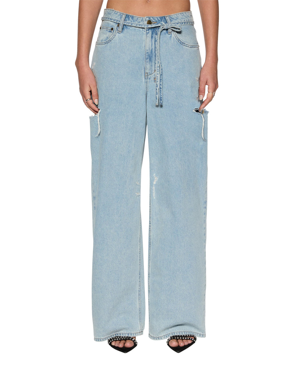 WOMENS BAGGY JEAN ROLLIN KUT OUT DENIM JEANS