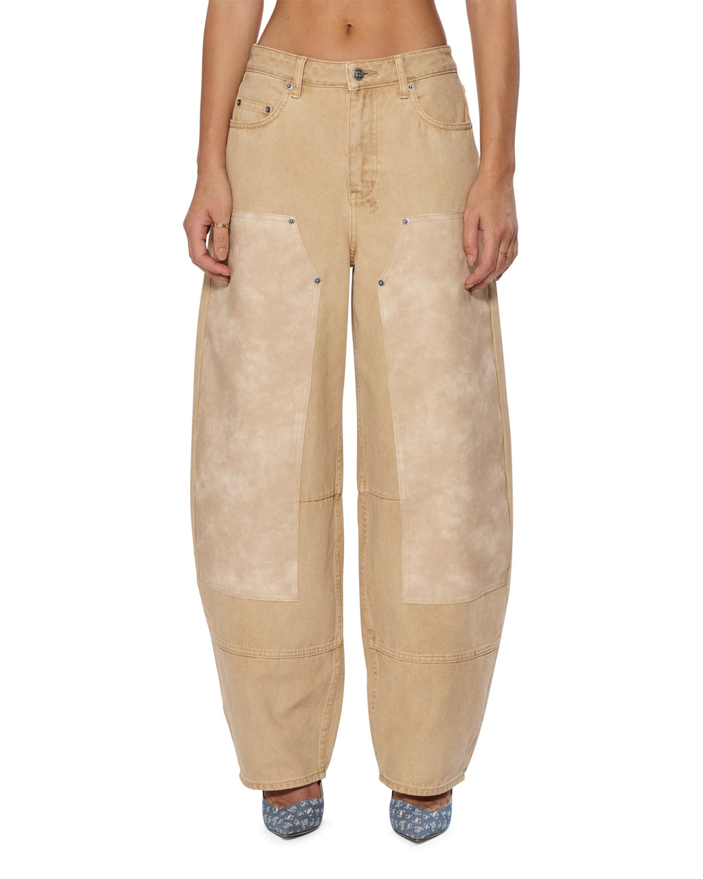 Womens Barrel Jean Carpenter Oat Barrel Leg Denim Jeans - Beige