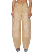 Womens Barrel Jean Carpenter Oat Barrel Leg Denim Jeans - Beige