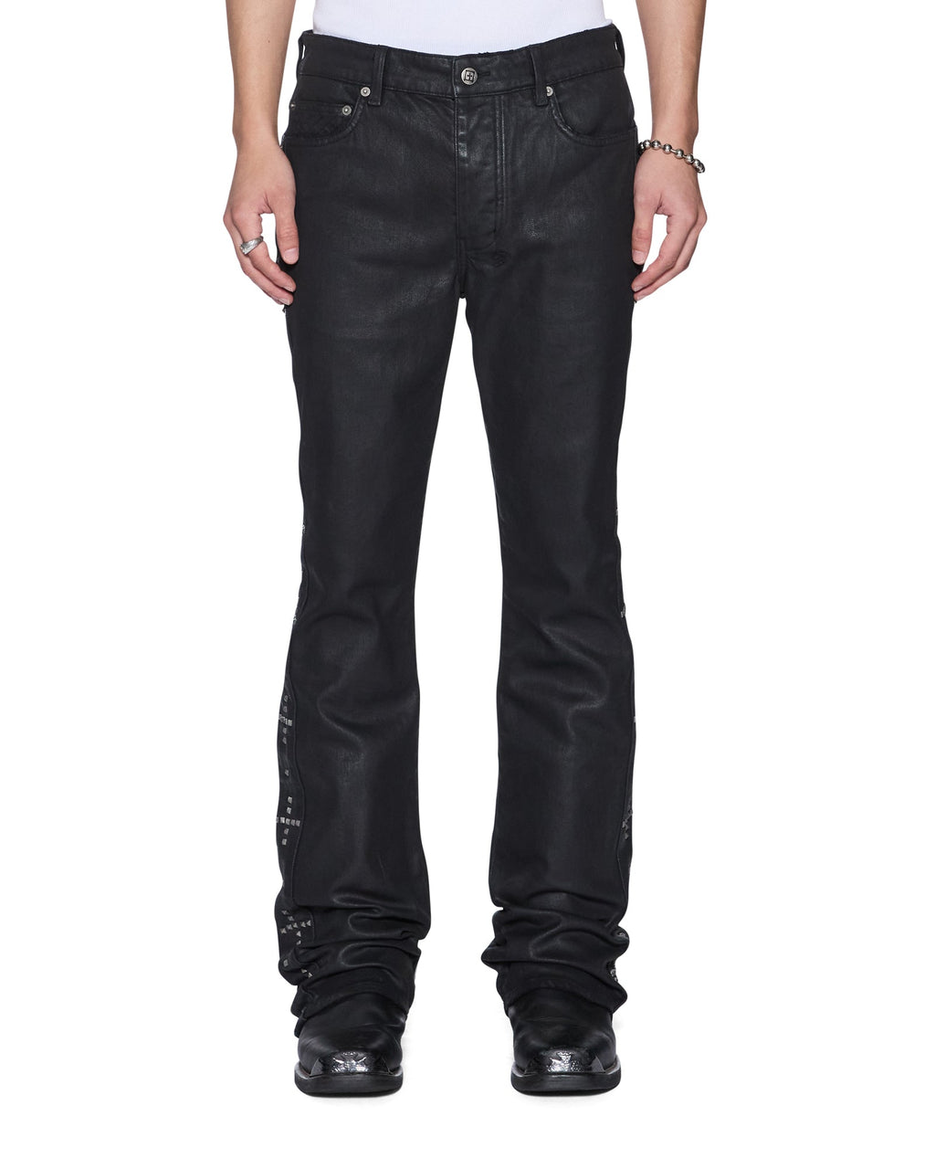 MENS BRONKO BACKSTAGE BLACK STUDDED DENIM JEANS