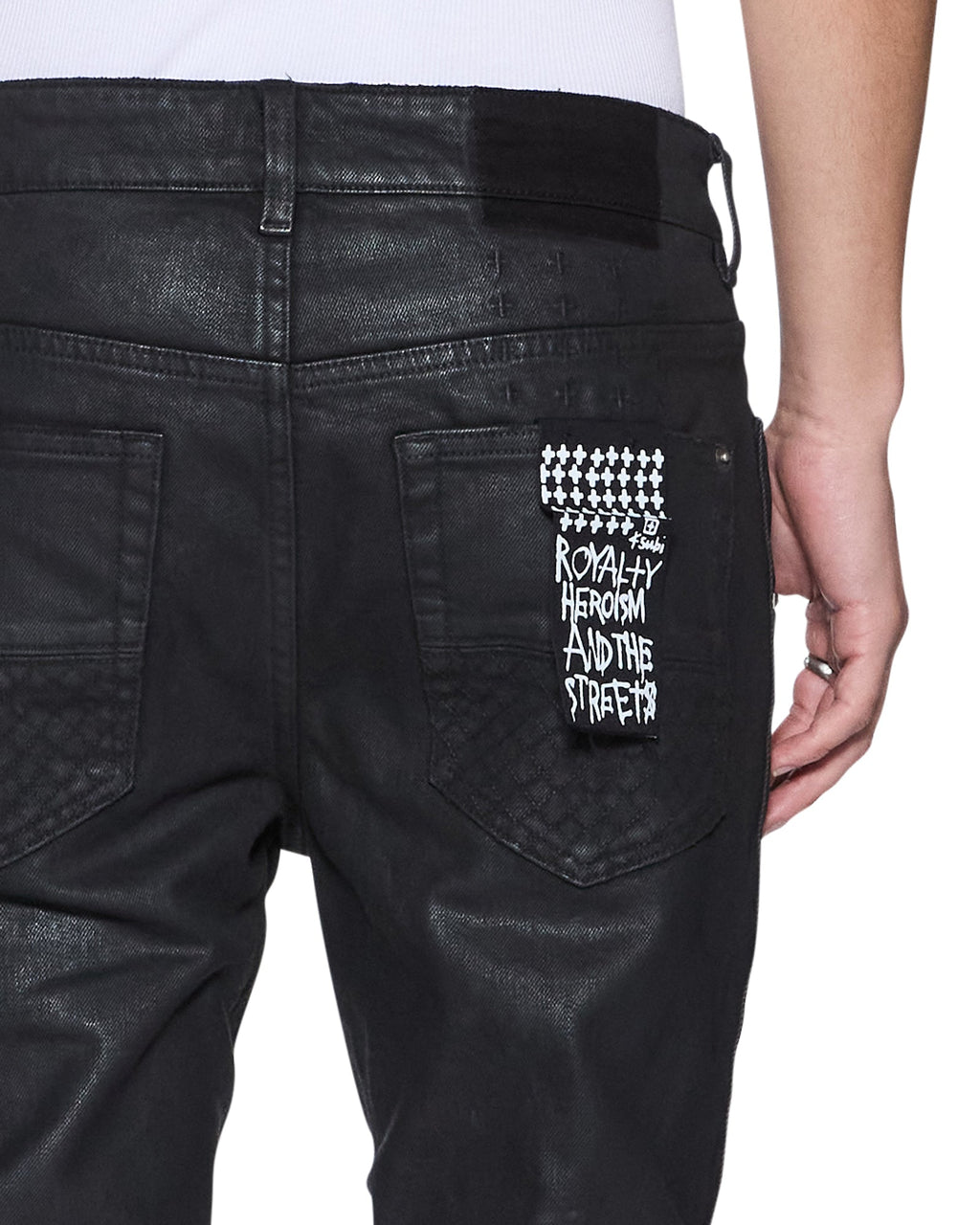 MENS BRONKO BACKSTAGE BLACK STUDDED DENIM JEANS