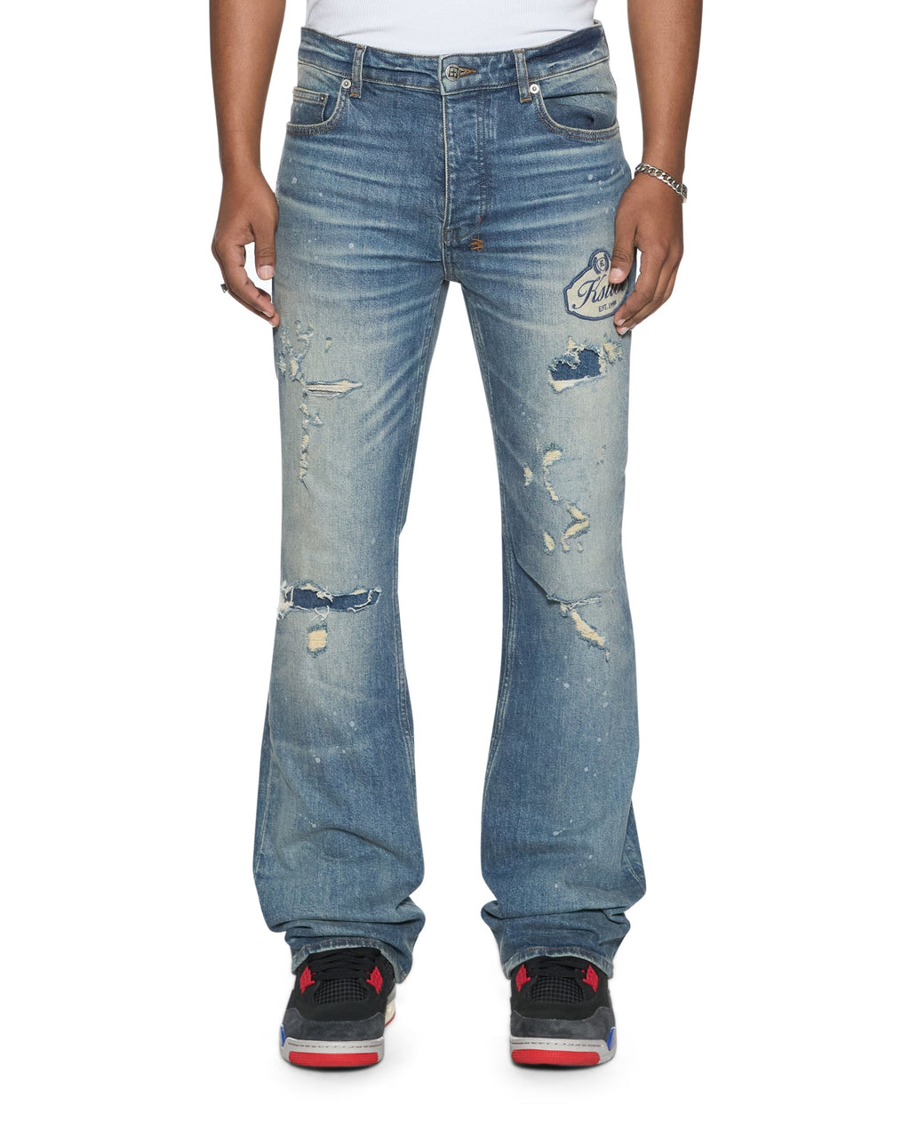 MENS BRONKO HENDRIX BLUE REPAIR DENIM JEANS