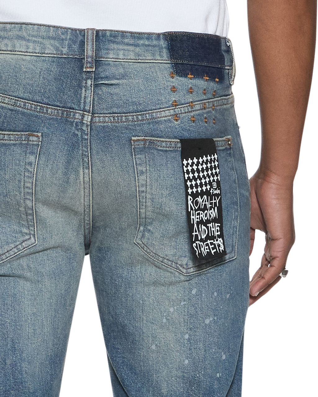 MENS BRONKO HENDRIX BLUE REPAIR DENIM JEANS