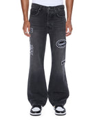 MENS BRONKO ROADHOUSE BLACK PATCHED DENIM JEANS