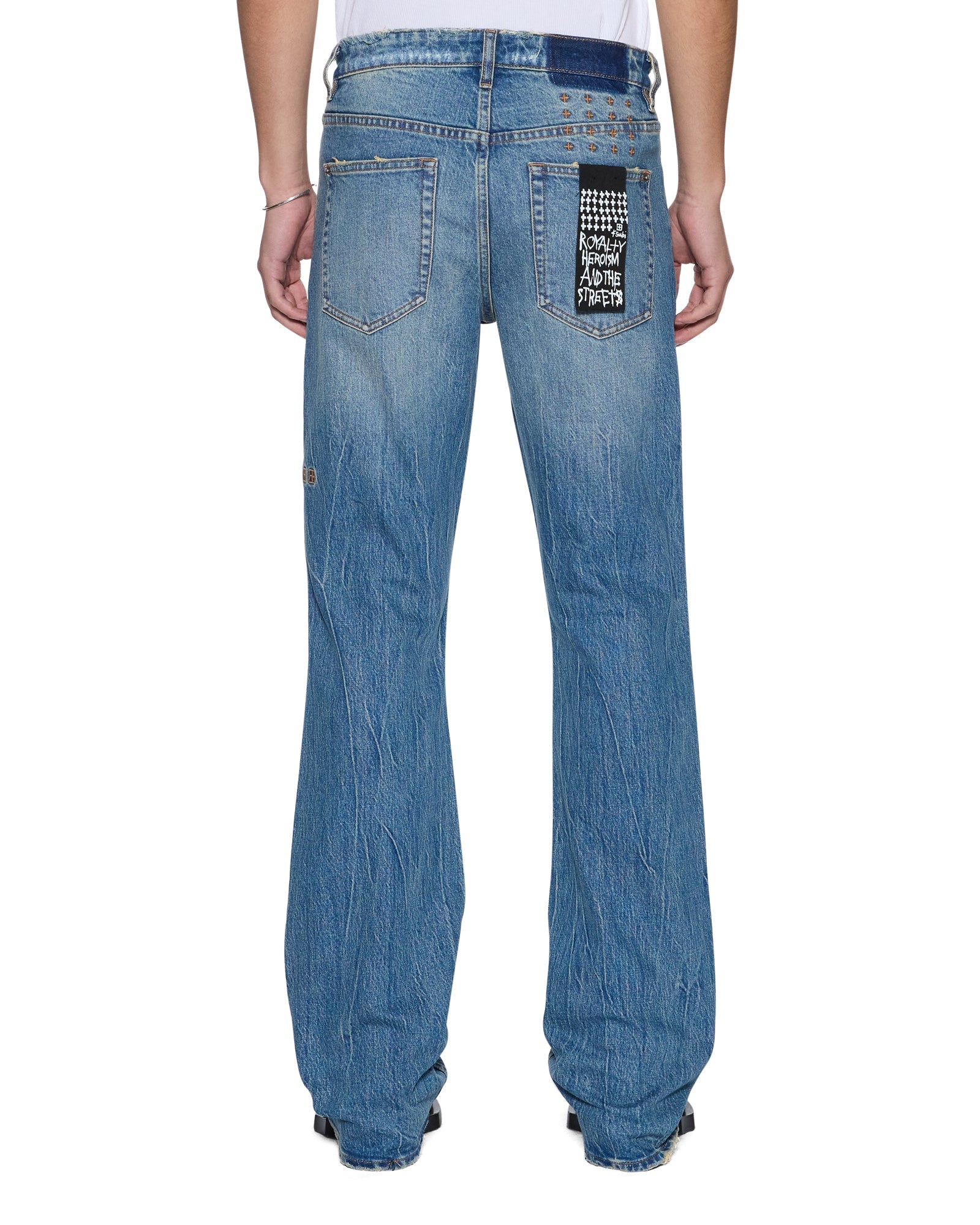 MENS  BRONKO TEXAS BLUE STUDDED BOOTCUT DENIM JEANS