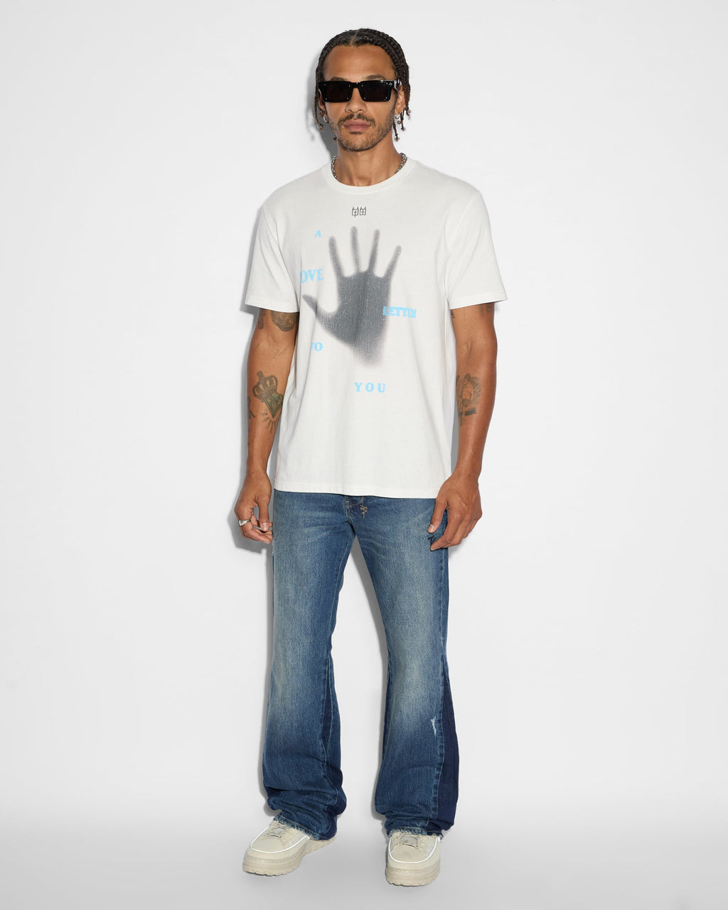 Mens Bronko Trip Spliced Bootcut Denim Jeans - Denim