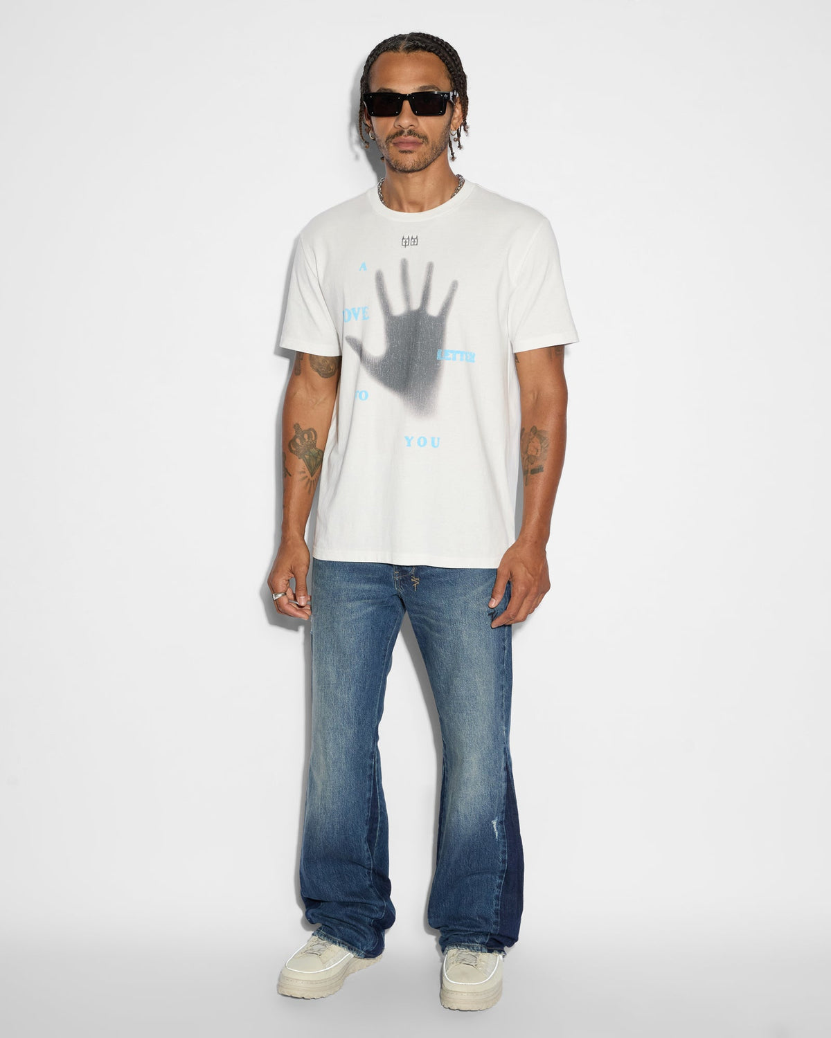 Mens Bronko Trip Spliced Bootcut Denim Jeans - Denim